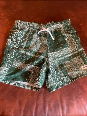 Bather small Men's Green Bandana Print Swim Trunks with Drawstring